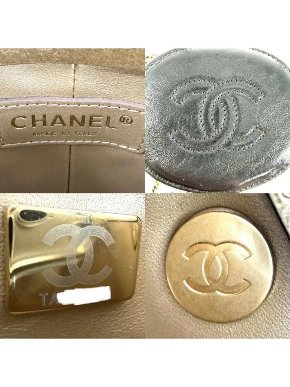 Chanel Shoulder Bag Quilted CC Logo Small Pochette Leather Black Gold Vintage